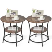 Giantex Round End Table 2-Tier Side Table w/Storage Shelf & Metal Frame Snack Table Nightstand