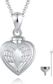 [Jinlou] Urn Necklace for Ashes Sterling Silver Forever in My Heart Pendant Cremation Jewelry for Women