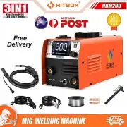HITBOX 220V MIG Welder 3 in 1 Gasless Flux Core ARC MMA 200Amp Welding Machine