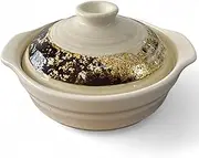 J-Kitchens Japanese Technique Hanshou No. 6 Earthpot for Direct Fire, 7.1 inches (18 cm), for One Person - for 2 People, White, Blue, Gold Saifukumitsu