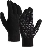 [hss] Winter Warm Touchscreen Knitted Gloves,Anti-Slip Super Soft Thick Gloves Outdoor for Men and Women, Black&Grey, One Size