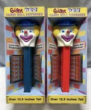 (2) Giant 1999 PEZ Dispenser - Over 12.5" Tall - Red & Blue CLOWNS - #13001 NOS