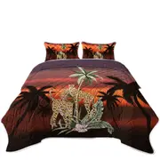 Palm Trees Sunset and Cheetahs Coverlet
