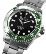 Oceaneva™ Men's Deep Marine Explorer II 1250M Titanium Watch Black and Green Oce