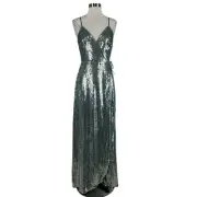 Aidan Mattox Women's Formal Dress Size 6 Blue Sequined Sleeveless Wrap Gown