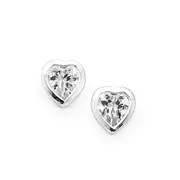 Silver Cubic Zirconia Heart Studs in Clear