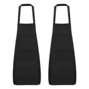 2pcs Plain Bib Aprons Washable Aprons Kitchen Cooking Aprons Black