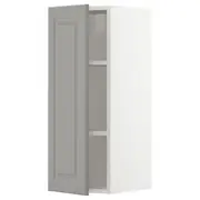 METOD wall cabinet with shelves, white/Bodbyn grey, 30x37x80 cm
