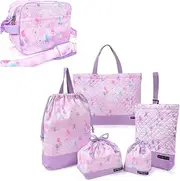 NU504300 Kindergarten Entrance School Entrance 6-Piece Set, Lesson Bag, Shoe Case, Drawstring Bag, Gymnastics Clothing Bag, Lunch Bag, Cup Bag, Small Items, School Bag, Pastel