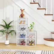 Big Size White Plastic Shoe Box Set 6PCS 36x28x21cm Mesh Design Stackable