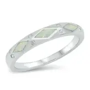 Ring Sterling Silver 925 White Lab Opal Rhodium Plated Face Height 4 mm Size 7