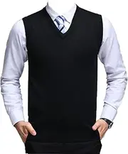 [Generic] Mens Sleeveless Knitwear V-Neck Sweater Vest Wool Blend Knitted Vests Casual Loose Fit Simple Solid Color Business Pullover