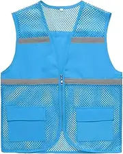 [KEOYA] Adults High Visibility Reflective Vest Fluorescent Neon Mesh Zipper Safety Waistcoat with Pockets