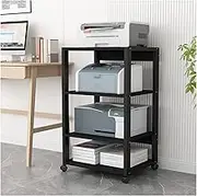 Printer Stand Printer Storage Rack Home Office Storage Rack Table Side Copier Host Rack Storage Rack with Wheels, 4-Layer, Black Printer Stand for Desk