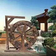 Wooden Garden Water Wheel Fountain, Living Water Feature, Garden Feng Shui Wheel with Bracket, Used for Balcony Terrace Garden Decorative Water Feature (Size : 20cm(7.9inch))