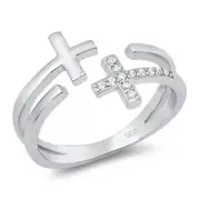 Cross Rings Sterling Silver 925 Rhodium Plated Height 12 mm Sizes 5 - 10