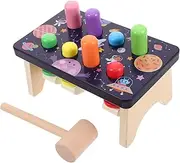 Kisangel Wooden Activity Early Educational Pounding Bench with Colorful Pegs Mallet Interactive Whack Game for Parent Interaction Skill Development