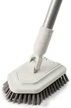 Long Handled Floor Scrubbing Brush Shower Cleaning Brush for Tubs, Tiles, Glass- Comes with Replaceable Bristle & Scourer Heads