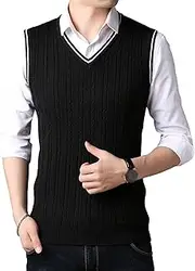 [JEShifangjiusu] Mens Winter Warmth Tank Top Wool Blended Cable Knit Sweater Vest V Neck Relaxed Fit Sleeveless Pullovers