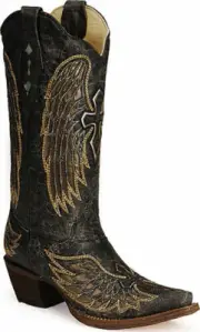 Corral Boots A1967 Ladies Western Black~Gold Wings & Cross