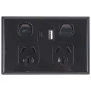 Black Double GPO Power Point w/ USB-A & USB-C Charging Ports
