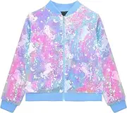 [OlyPegic] Girls Sequin Jackets Kids Bomber Jacket with Pockets Sparkle Outwear Zipper Coat Long Sleeve Birthday Jackets