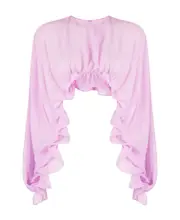 ruffled semi-sheer crop top One size Pink