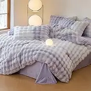 ChangTsing Fluffy Faux Rabbit Fur Comforter 4PCS Set King Soft Plush Bedding for Winter Violet,Skin-Friendly Fuzzy Bedding