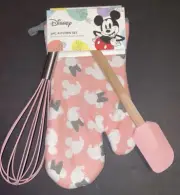 Disney Mickey Minnie Mouse 3 Piece Kitchen Set Oven Mitt, Whisk, Spatula New