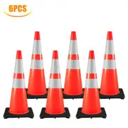 VEVOR 6Pack 36" Traffic Cones, Safety Road Parking Cone with Black Weighted Base, PVC Orange Traffic Safety Cones, Hazard Cones Reflective Collars for