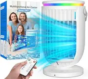 Portable Air Conditioners Fan,Portable AC Unit With 1200ML Water Tank,4-IN-1 Evaporative Air Cooler with Remote Control 7 Color Light Personal Mini Air Conditioner Portable for Room Car