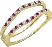 [Dazzlingrock Collection] 14K Gold Round Ruby Ladies Anniversary Wedding Band Enhancer Guard Double Ring
