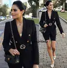A665 ZARA BLACK BLAZER TWEED GOLD BUTTONS COAT JACKET WOOL TRINNY WOODALL - S