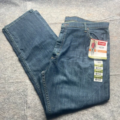 Wrangler Flex Men Soft Regular Fit Flex Premium Straight Denim Blue Jeans 42x30