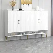 Freestanding Shoe Storage Cabinet with Adjustable Shelves 5 Tier Wooden Shoe Organizer with Four Doors White Entryway Shoe Cabinet