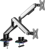 Outshine Gaming RGB Double Monitor Arm - Spring Assisted, Dual Arm, Adjustable Height & Tilt, LED Lighting, Steel & Aluminum, Supports 17”-32” Monitors