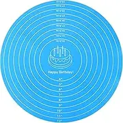 Silicone Baking Mat Cake Mat Round Silicone Baking Mat with Measurements for Cake Turntable Stand Pastry Baking Sheet, Non-Stick and Heat Resistant (Blue)