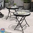 PATIOHIT Foldable Patio Side Table Set of 2 with Tempered Glass Top 18" Foldi