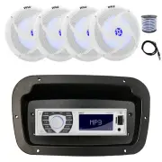 Pyle Marine Radio, Adapter,Spa Bezel,Antenna,Wire, 4x 8'' 320W LED White Speaker
