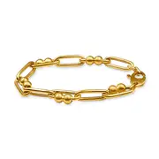 9kt Yellow Gold Silver Infused Paperclip Double Bead Chain Bracelet