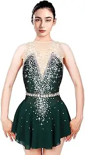 [Zagitova] Figure Skating Dress for Women Girls Sleeveless Dance Dresses With Shiny Rhinestones Roller Skating Dancewear