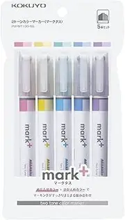 Kokuyo Mark+ Two Colors Highlighter of Similar Shades, 5-Pack of Pink, Blue, Green, Purple, and Yellow, Japan Import (PM-MT100-5S)