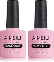 AIMEILI Soak Off UV LED Gel Nail Polish - Base And No Wipe Top Coat Kit Set 10ML