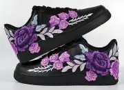 Nike Air Force 1 Custom Shoes Black Purple Rose Floral Mens Size 12.5 New in Box