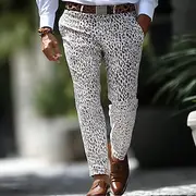 Men's Leopard Print Dress Pants Trousers Suit Pants Mid Waist Vintage Retro Vacation Casual Regular Fit Flat-Front Straight Leg Pants with Pockets Summer Sprin