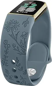 Silicone Band for Fitbit Charge 6 Bands Women, Soft Flower Engraved Silicone Adjustable Sport Replacement Wristbands Strap for Fitbit Charge 6/Fitbit Charge 5 Fitness Tracker