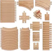 THE TWIDDLERS - 64 Piece HO Scale Beech Wood Railway Train Track Expansion Set - Straight & Curve Tracks, Switches, Adapters & Buffers