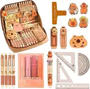 Kawaii Pencil Case, 1 Set Capybara Zippered Pencil Pouch, 9x6x2.4 Wide Opening Mouth, Dirt-Resistant Canvas, Cute School Supplies
