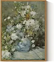 ARPEOTCY Framed Canvas Print Wall Art Decor, French Vintage Flower Wall Art Home Decor, Ceramic Vase Floral Oil Painting for Living Room, Office Decoration, 12"x16" Natural (Bouquet de printemps)
