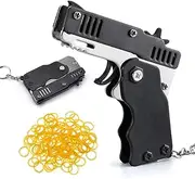 FDCGAS Mini Rubber Band Gun, 6 Shot, 60 Bands, Metal, Foldable, Keychain, Safe for Kids & Adults